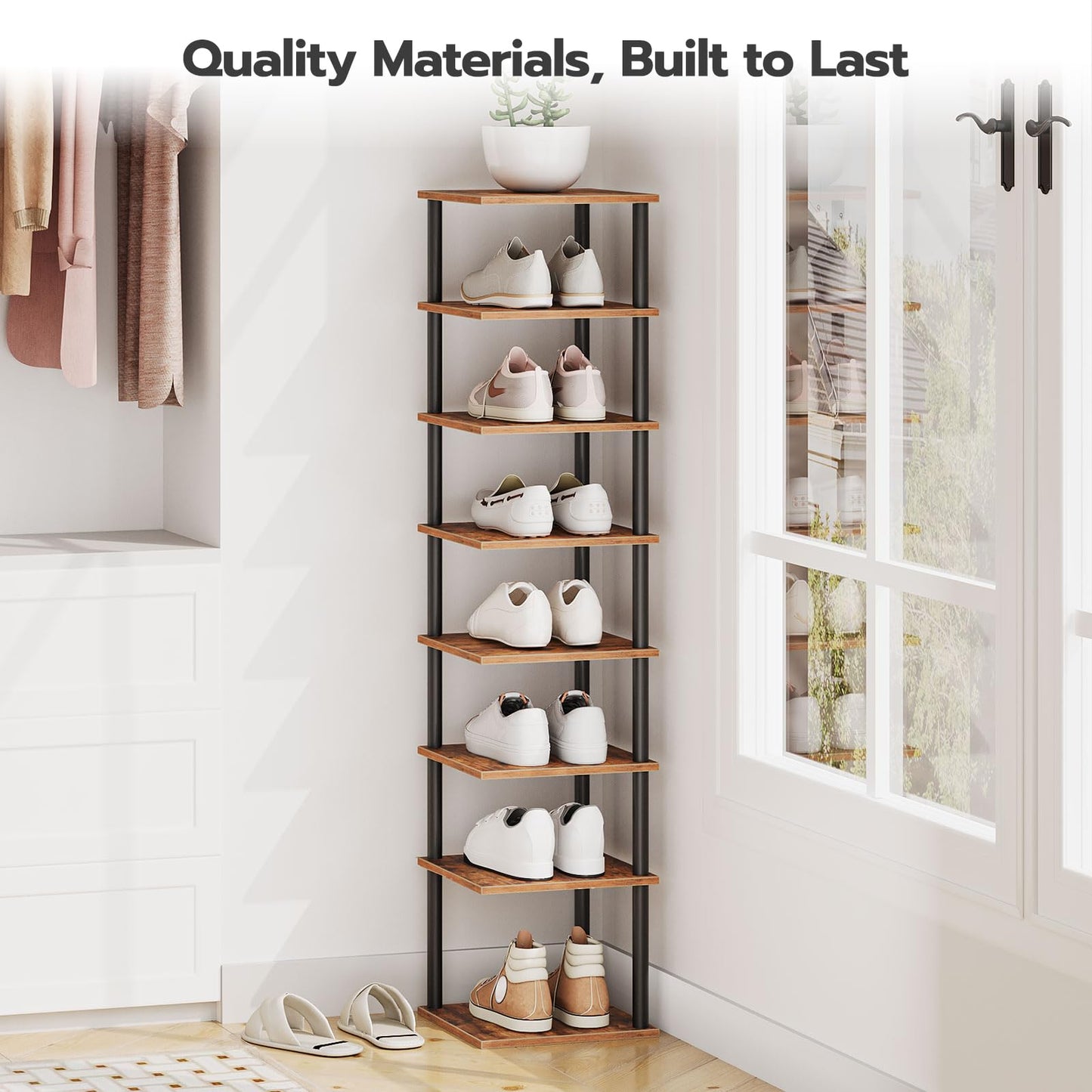 HOOBRO Retro Brown 8-Tier Standing Shoe Rack