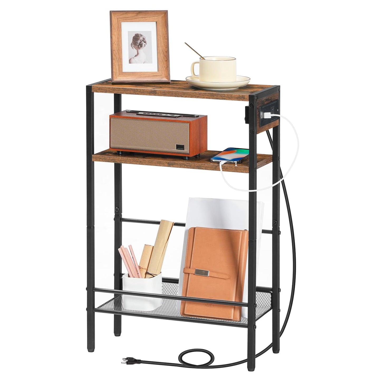 HOOBRO Narrow Side Tables with Charging Station / 2PICS