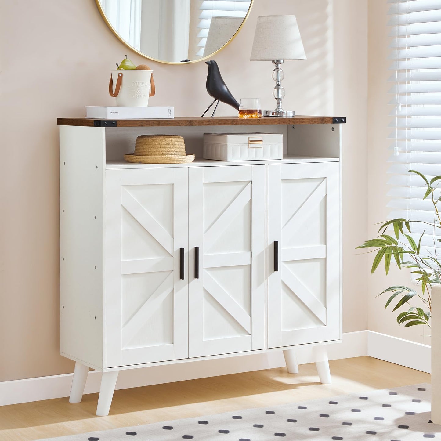 HOOBRO Entryway Wooden Shoe Storage Cabinet with 3 Doors for Entryway