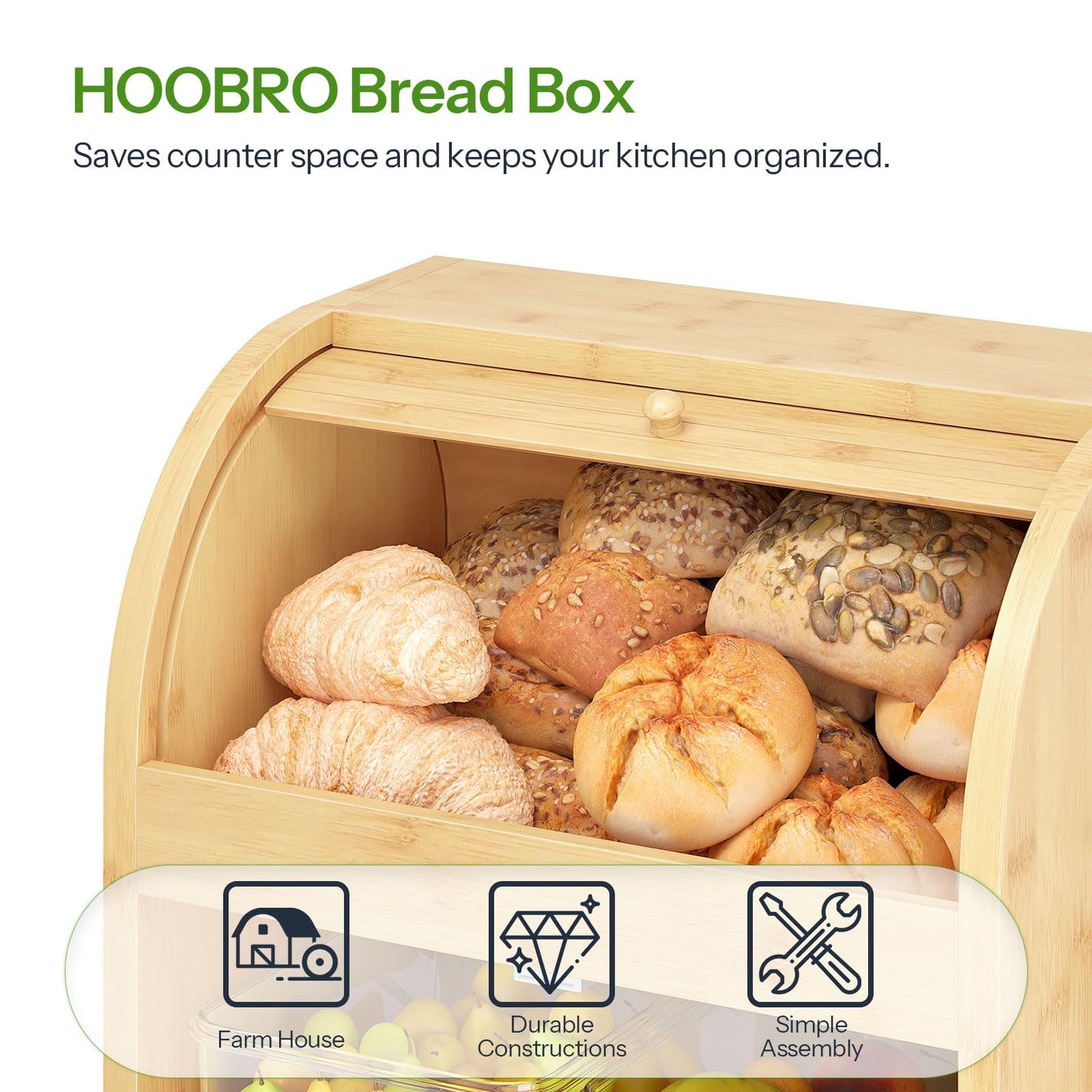 HOOBRO 3-Tier Bamboo Kitchen  Organizer Potato Storage Bin