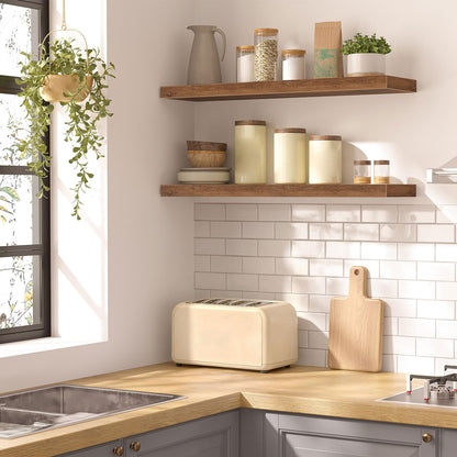 HOOBRO Retro Brown 31.5-inch Wall-Mounted Shelf Set with Concealed Bracket / 2PICS