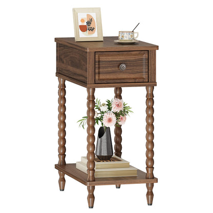 HOOBRO Narrow Side Table with Drawer, Solid Wood Legs Nightstand, for Home