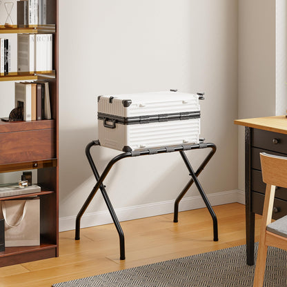 HOOBRO Metal Foldable Luggage Stand with C-Shaped Side Table