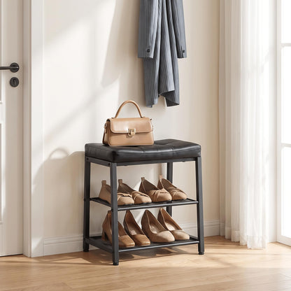 HOOBRO Shoe Bench with 2-Tier Storage Rack, Shoe Storage Bench, Black