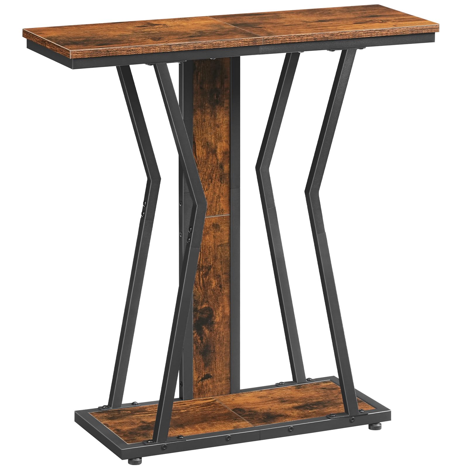 Wooden table with metal legs on a white background
