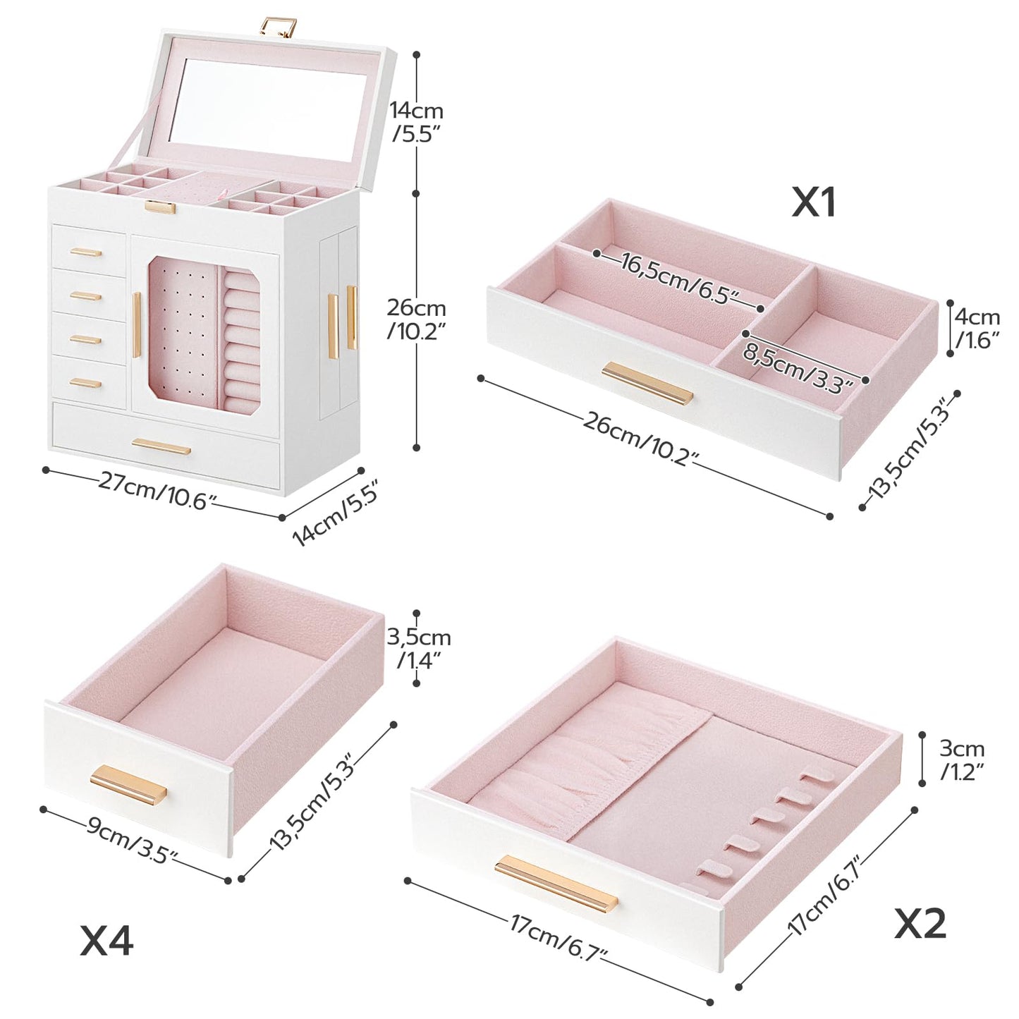 HOOBRO Vertical Design Jewelry Storage Box with Mirror