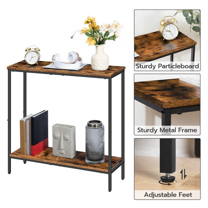 HOOBRO Retro Brown 29.5-inch Long Narrow Console Table with Two-Layer Storage