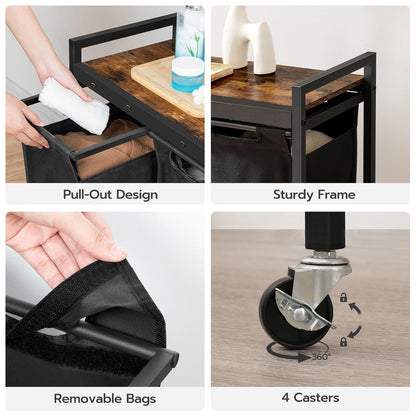 HOOBRO 2 × 13 Gallon (49.5 Liter) Double-Layer Sorting Roller Laundry Basket