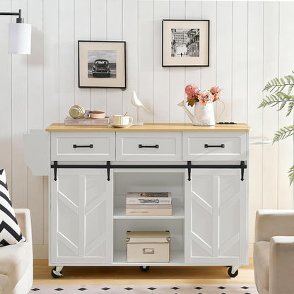 HOOBRO Rolling Kitchen Island with Power Outlet & Drawers