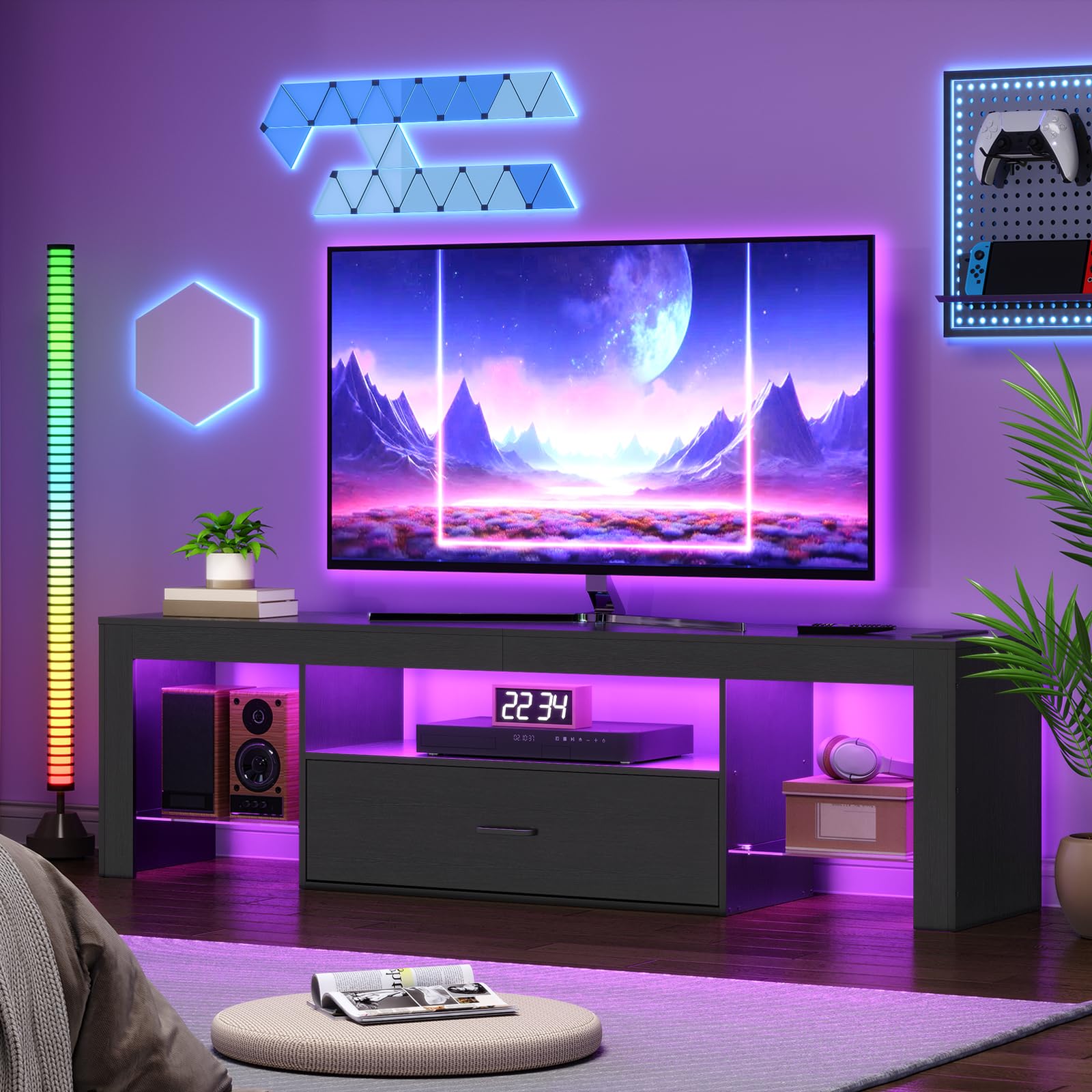 HOOBRO LED TV Stand with Power Outlets for Up to 65″ TVs