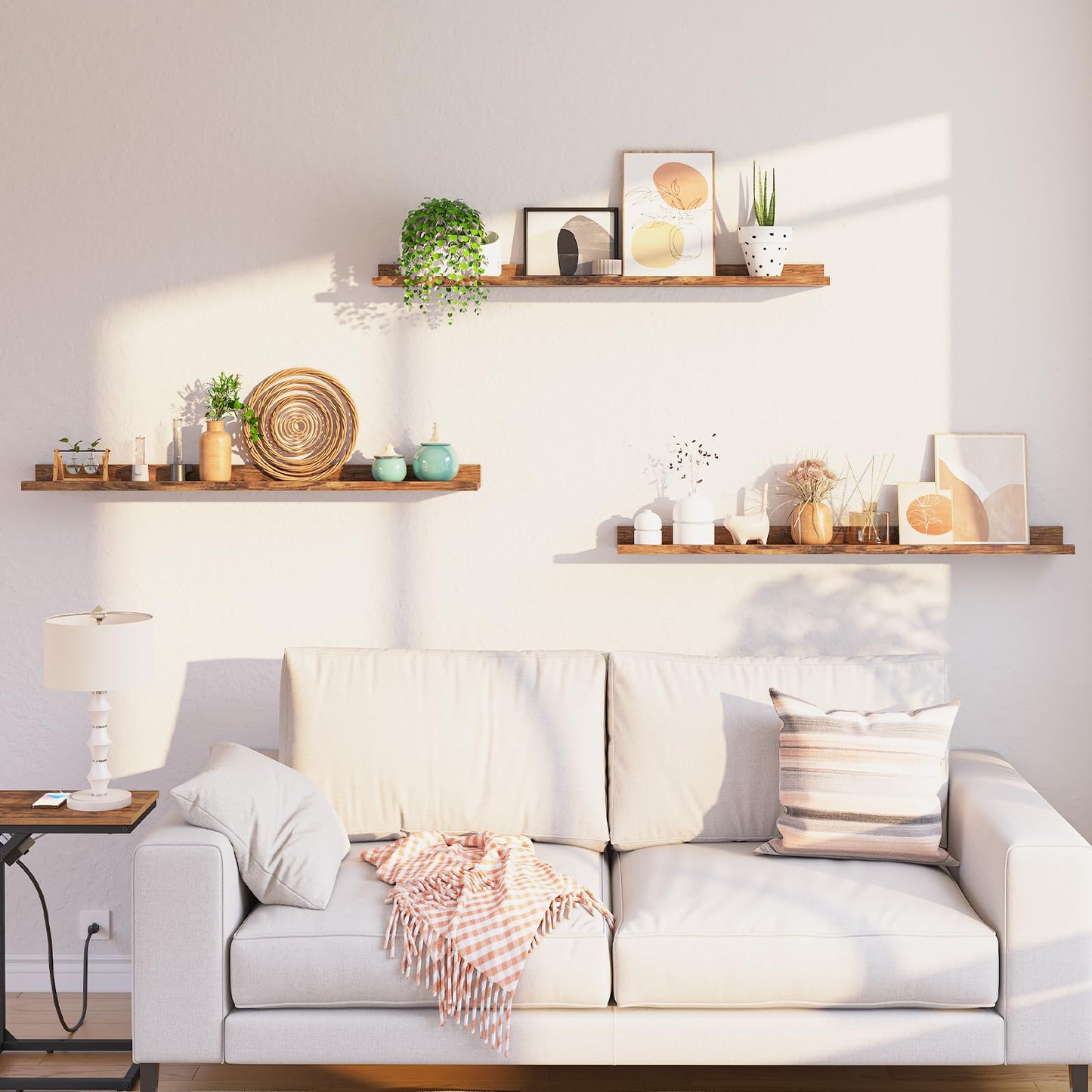 HOOBRO Retro Brown 47.2-inch Floating Shelf with Raised Edges & Concealed Brackets /3PICS