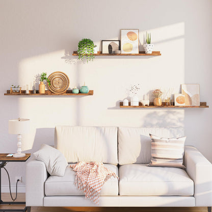 HOOBRO Retro Brown 47.2-inch Floating Shelf with Raised Edges & Concealed Brackets /3PICS