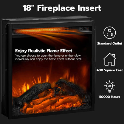 HOOBRO Black Electric Fireplace TV Stand with Charging Station & LED Light Strip & Adjustable Glass Shelf