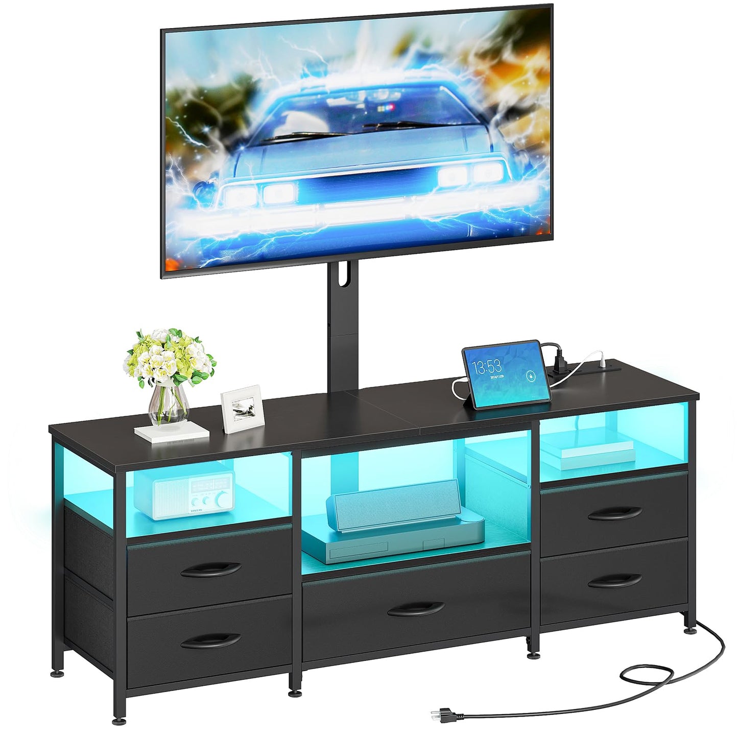 HOOBRO Swivel TV Stand with Mount & Power Outlet for 65" TVs