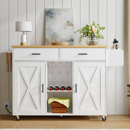HOOBRO Rolling Kitchen Island with Power Outlet & Drawers
