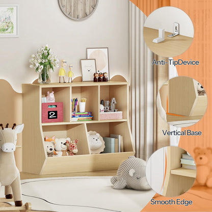 HOOBRO Natural 35.4-inch Long Children's Bookshelf and Storage Cabinet