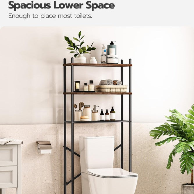 HOOBRO Retro Brown Three-Tier Toilet Above Shelf with Adjustable Legs