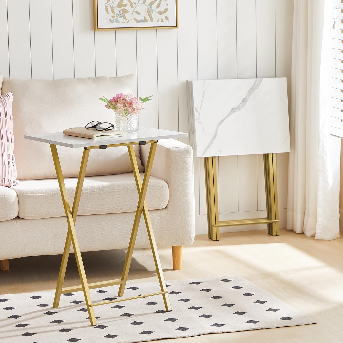 HOOBRO Folding TV Tray Table with Storage Rack / 4PICS