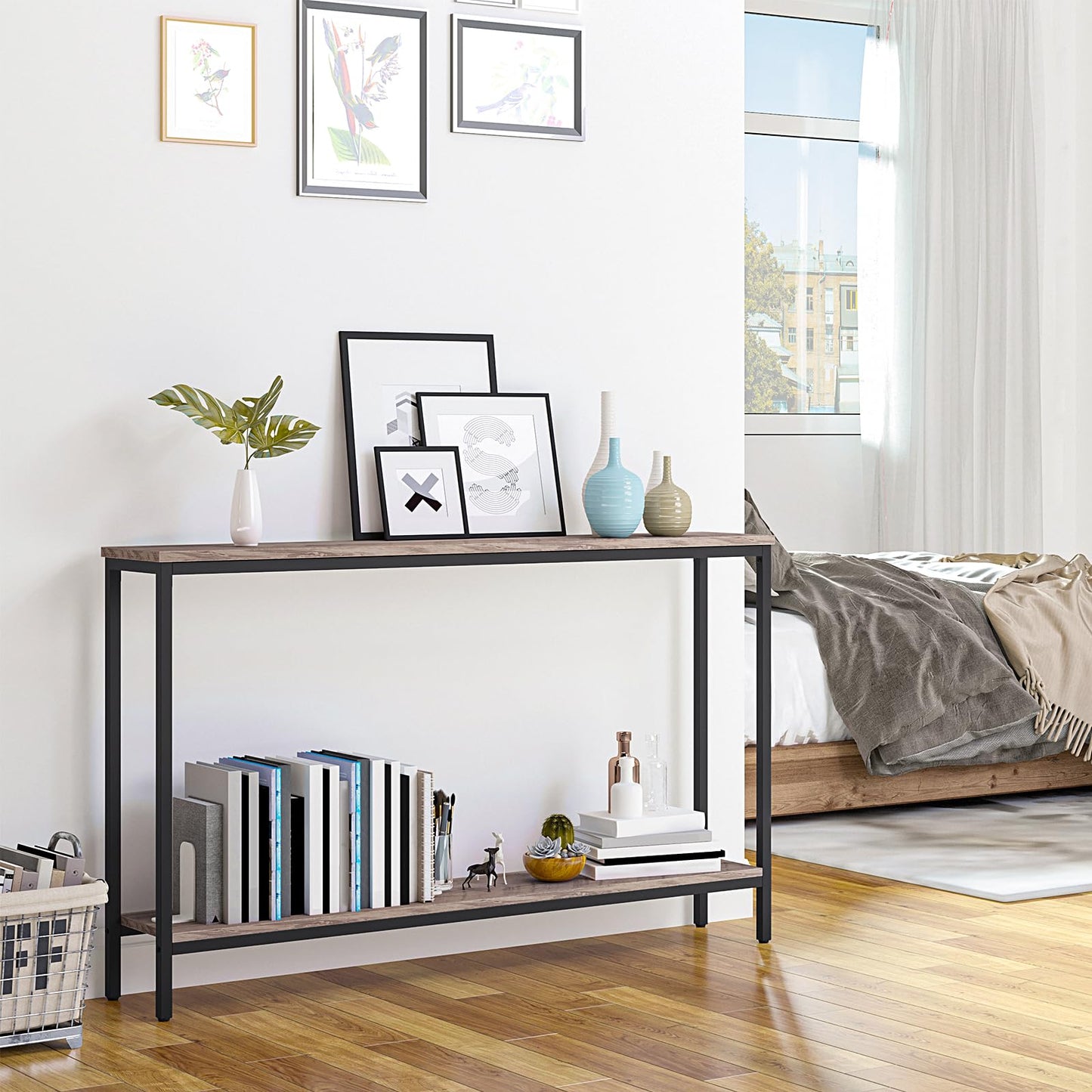 HOOBRO Narrow Console Table with Shelf for Entryway