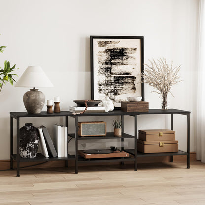 HOOBRO TV Stand with Power Outlets to 75 Inches, TV Console Table with Open Storage Shelves Cabinet, Industrial Media Entertainment Center for Living Room Bedroom, Black BB60DS01