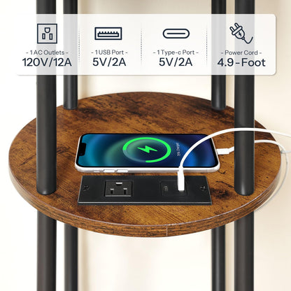 HOOBRO 3-Tier Small Round Side Table with Charging Station