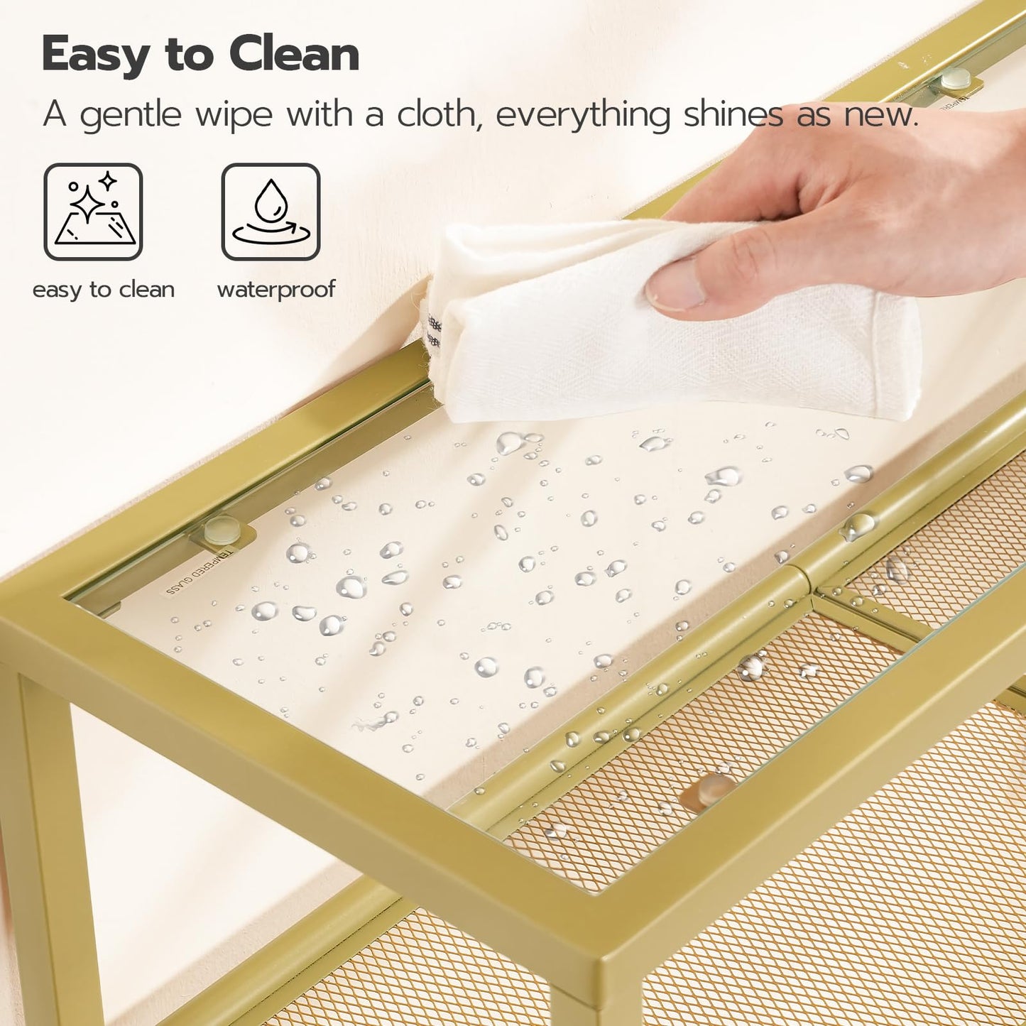 HOOBRO 29.5-inch Gold Triple Tempered Glass Narrow Console Table