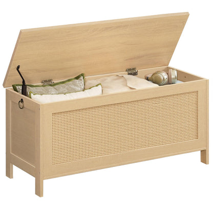 HOOBRO 39.4-inch Rattan Style Storage Bench with Faux Rattan Decoration