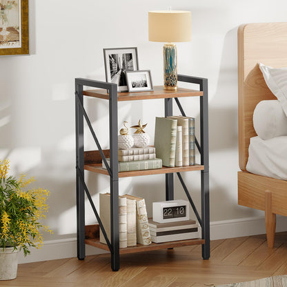 HOOBRO Retro Brown Three-Tier Industrial Style Bookshelf
