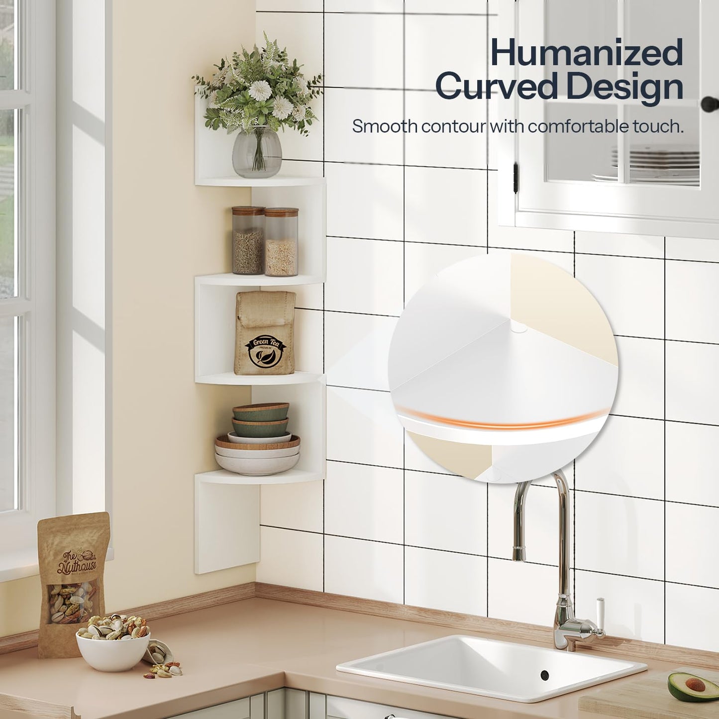 HOOBRO White Four-Tier Wall-Mounted Corner Shelf /2PICS