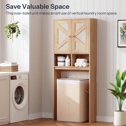 HOOBRO Over The Toilet Storage Cabinet with Rattan-Style Doors