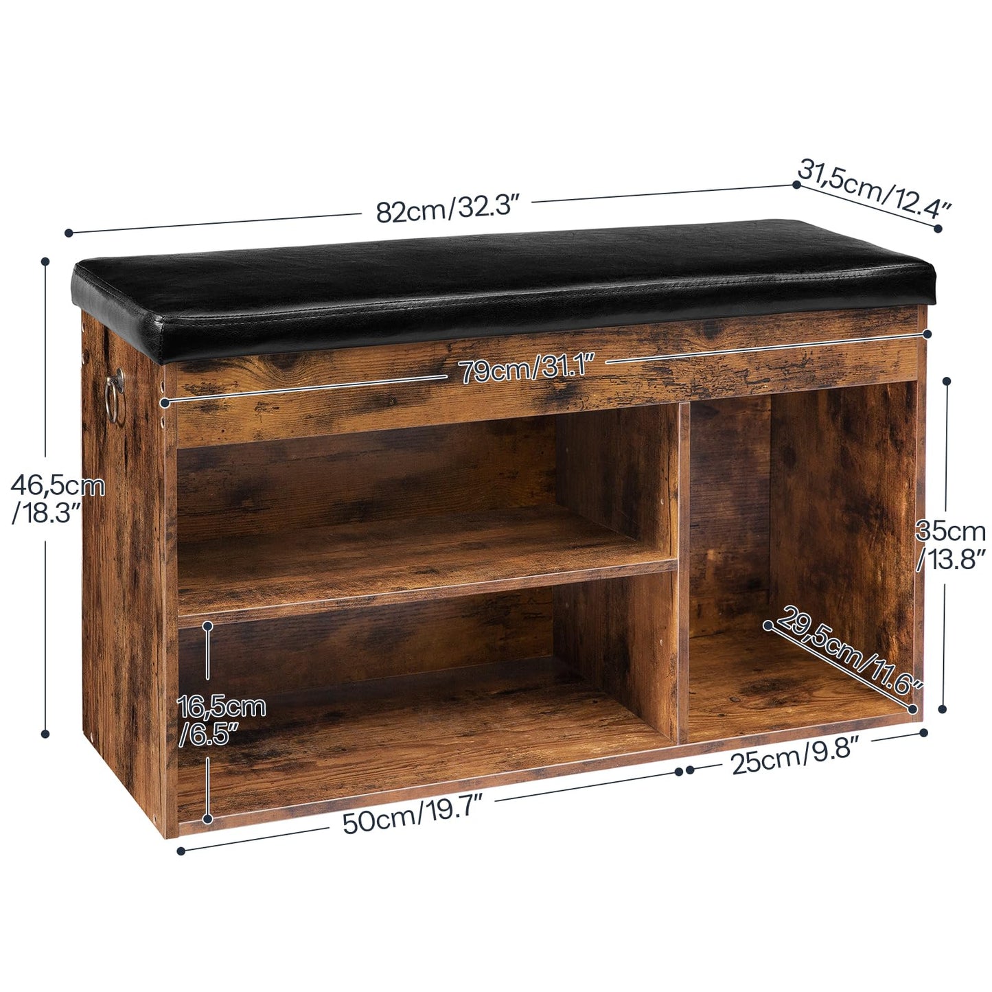 HOOBRO Retro Brown Flip-Top Padded Shoe Stool with Adjustable Shelves & Hidden Compartments