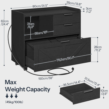 HOOBRO Wooden Lateral File Cabinet with Charging Station