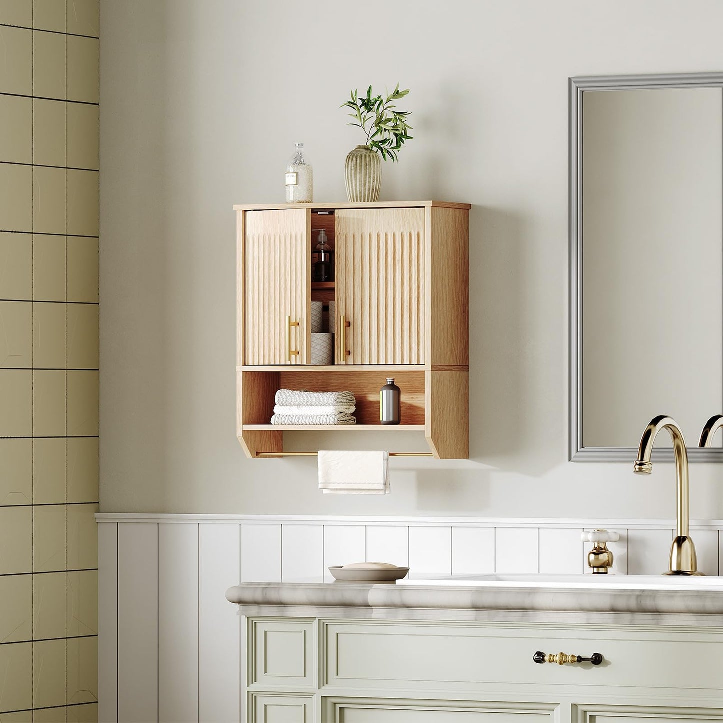 HOOBRO Farmhouse Fluted Bathroom Wall Cabinet & Medicine Cabinet