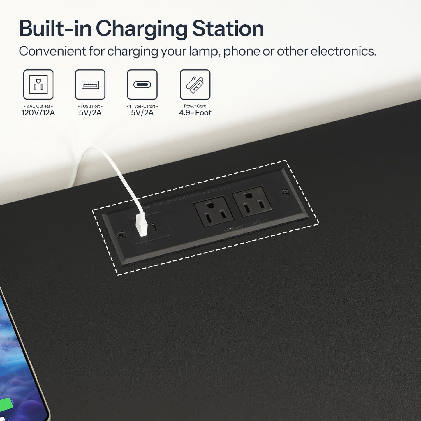 HOOBRO Wooden Wave Wide Nightstand with Charging Station & LED Lights