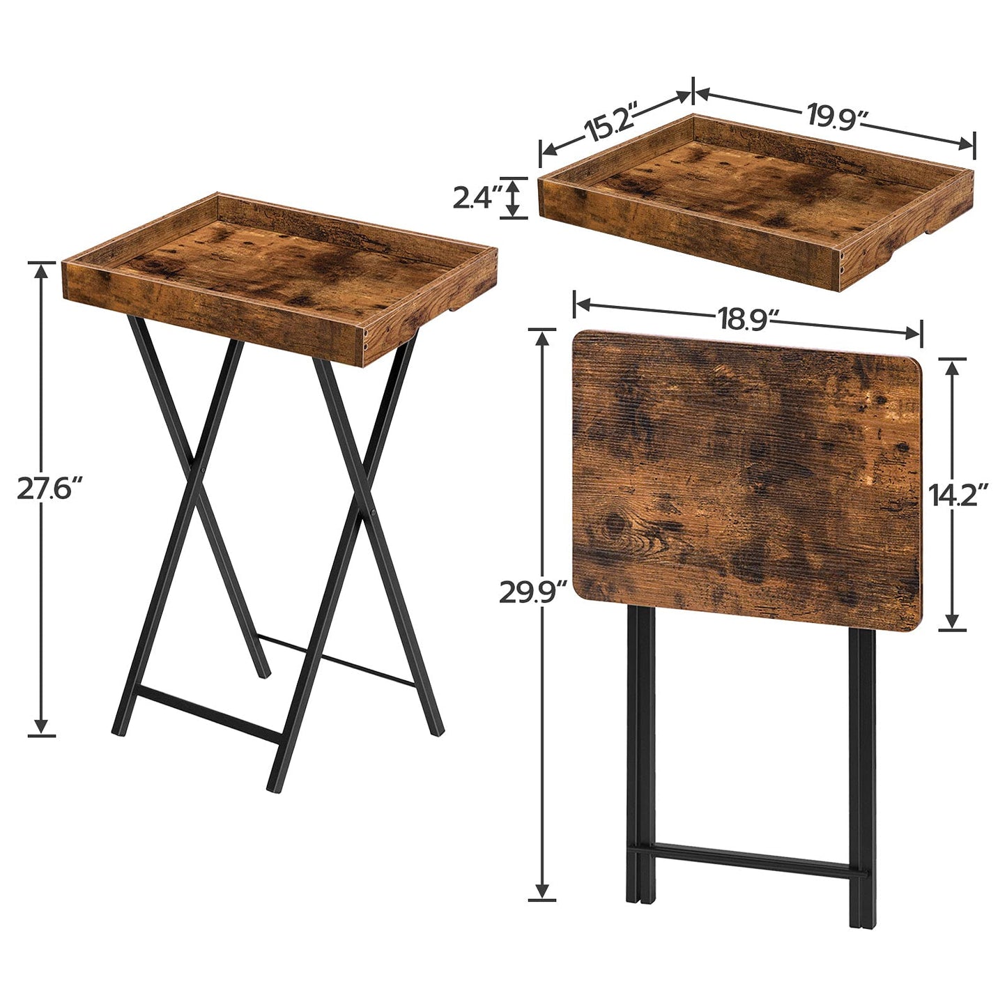 HOOBRO Retro Brown TV Tray Table with Detachable Tray