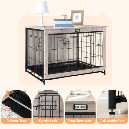 HOOBRO 38.6-inch Wooden Large Dog Crate Furniture with Pull-out Tray