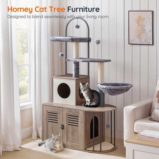 HOOBRO Arched Cat Tree with Hidden Litter Box & Sisal Posts