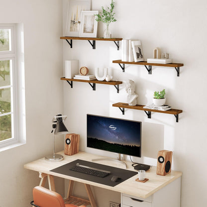 HOOBRO 30-inch Retro Brown Metal Frame Wall-Mounted Shelf /2PICS