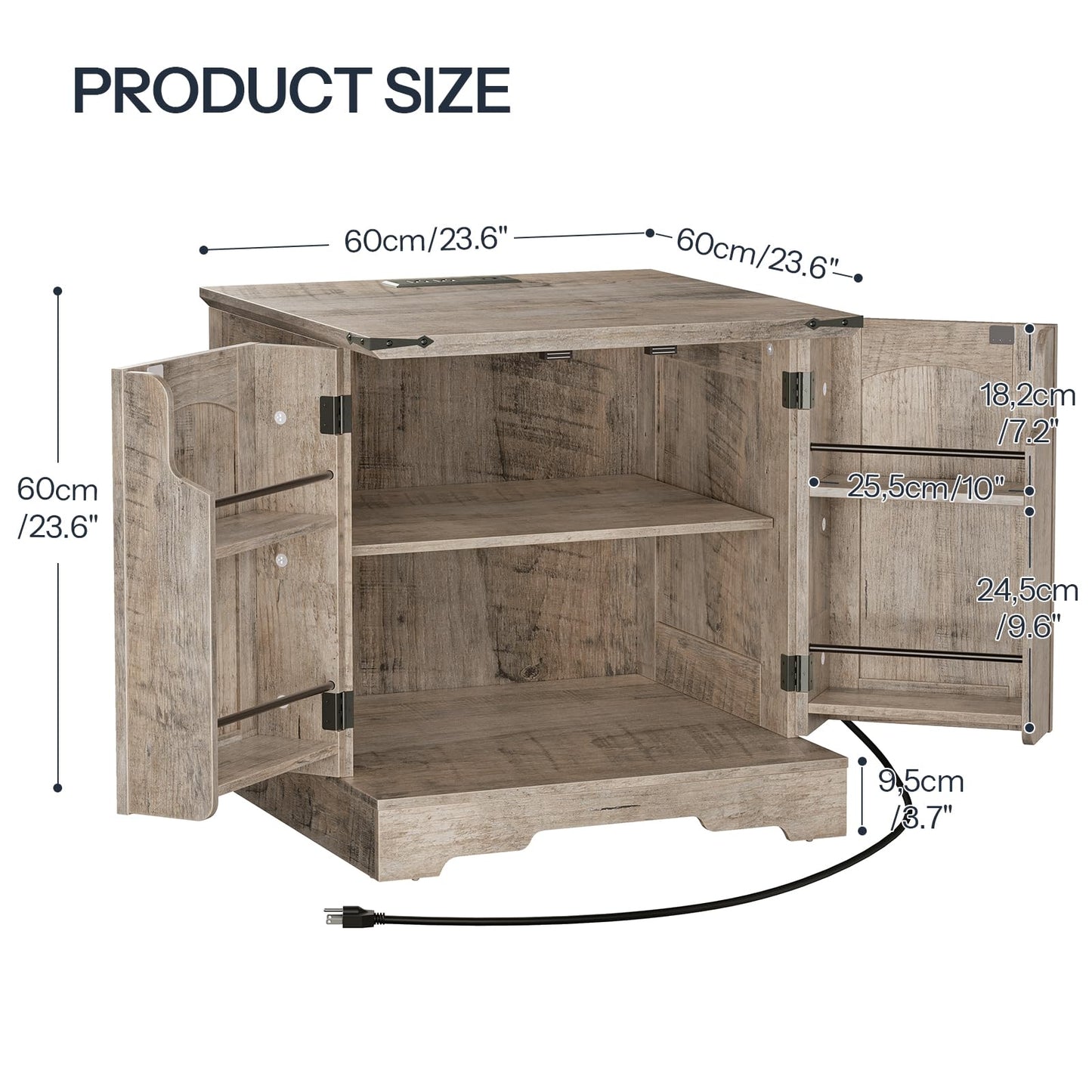 HOOBRO Farmhouse End Table & Nightstand with Charging Station for Bedroom