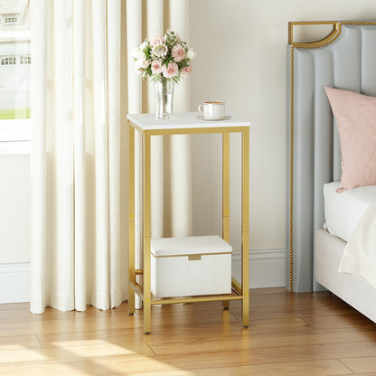 HOOBRO Industrial Tall Side Table with Adjustable Mesh Shelves