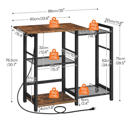 HOOBRO Bakers Rack & Microwave Stand with Power Outlet & Hooks