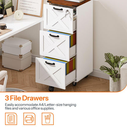 HOOBRO Wooden 3 Drawer Farmhouse File Cabinet for A4/Letter-Size