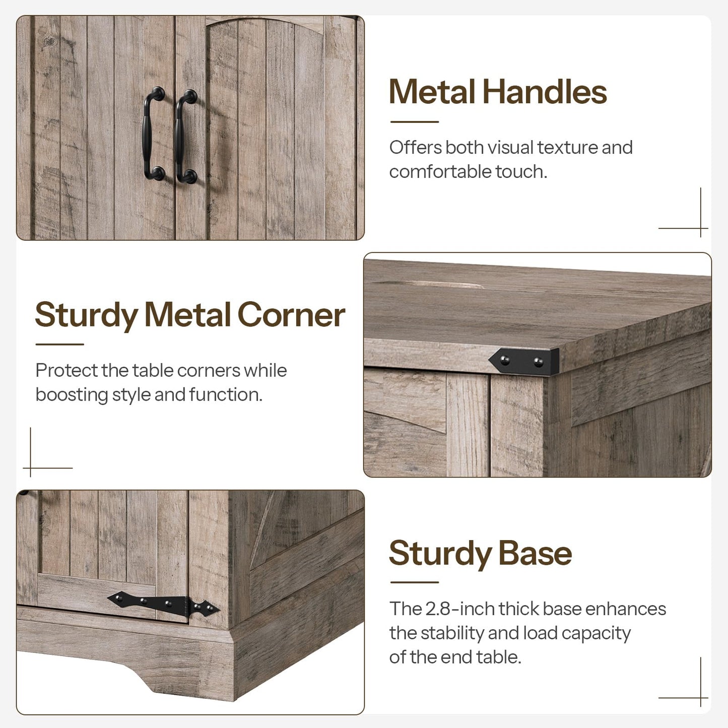 HOOBRO 23.6-inch Country Style Large Flip-Up Side Table with Charging Station & Drawers