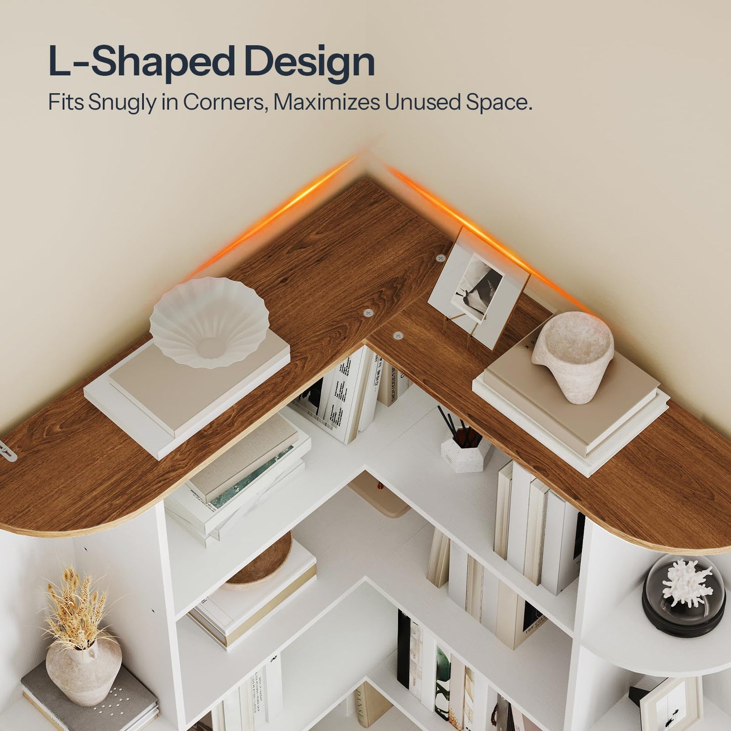 HOOBRO 74 inch Tall 6-Tier L-Shaped Modern Bookshelf with Open Storage