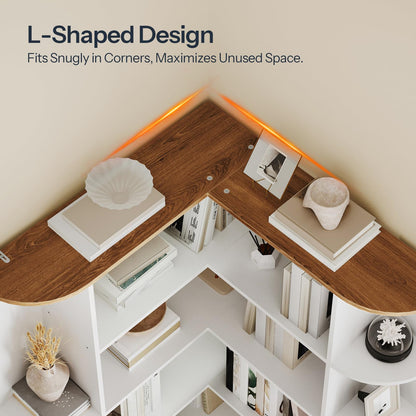 HOOBRO 74 inch Tall 6-Tier L-Shaped Modern Bookshelf with Open Storage