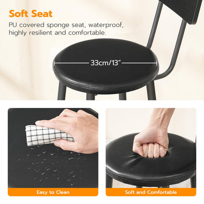 HOOBRO Black 26-inch PU Padded Bar Stool with Footrest and Backrest /2PICS