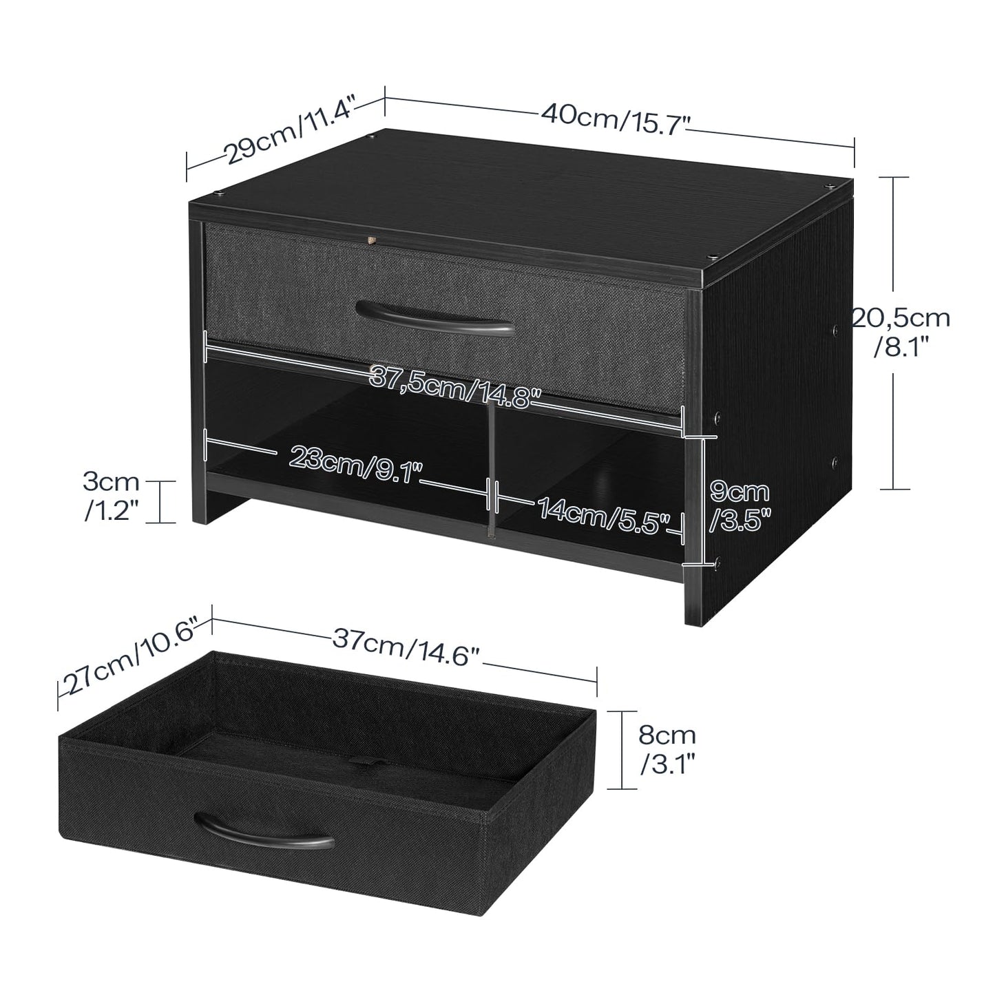HOOBRO Black Wooden Desktop Printer Stand with Drawer