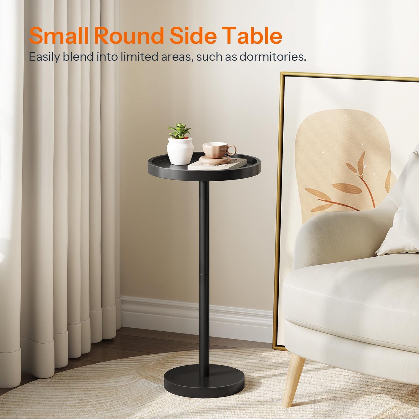 HOOBRO Small Round Bamboo Side Table & Coffee Martini Table for Couch Side