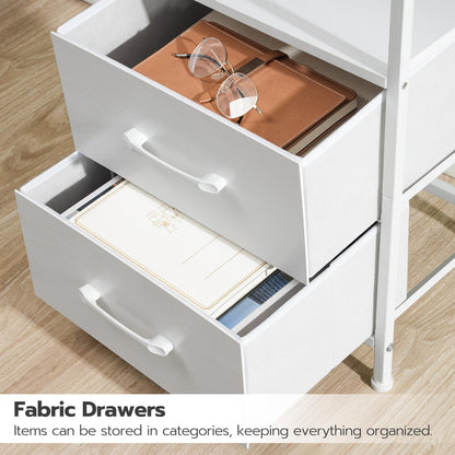 HOOBRO White Bedside Table for Bedroom with Charging Station & LED Light & 2 Fabric Drawers & 2 AC Power Outlets & USB Port