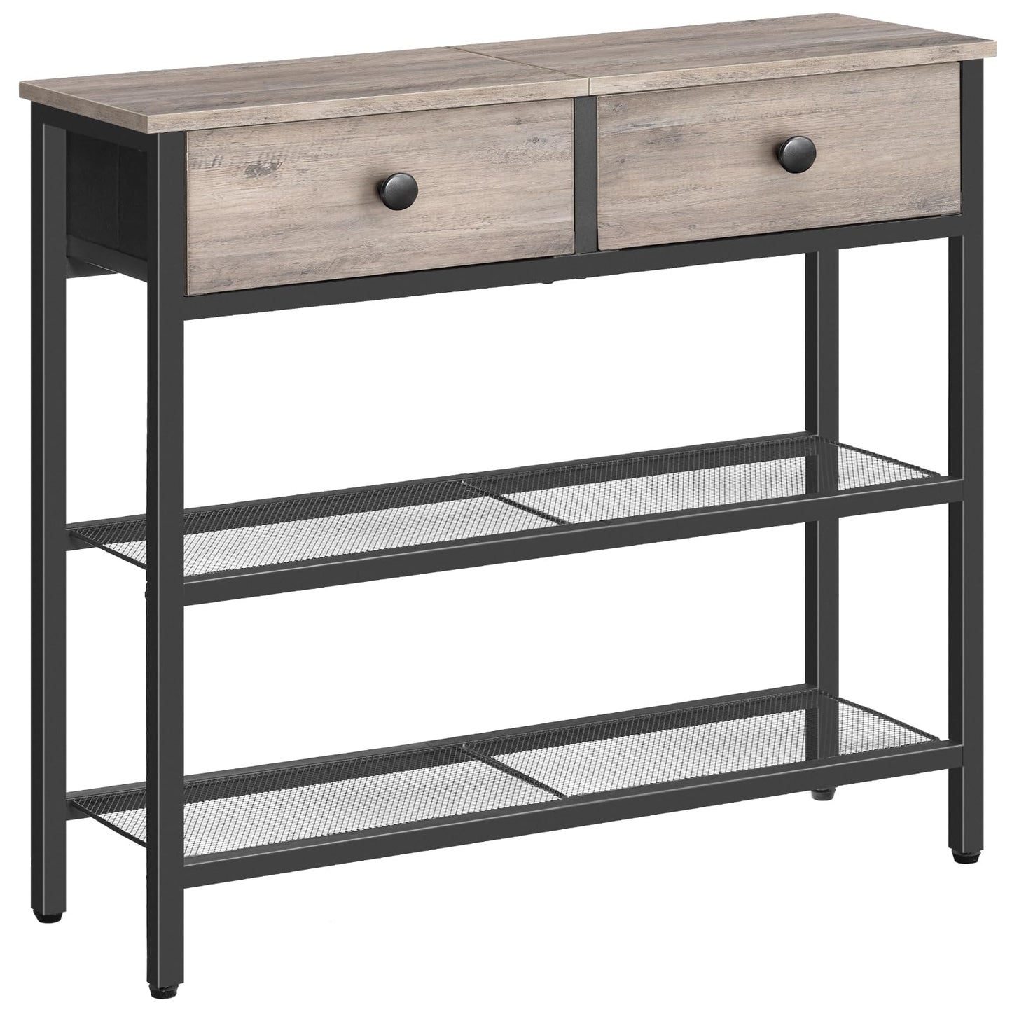 HOOBRO 29.5-inch Narrow Console Table with 2 Fabric Drawers & 3-Shelf Storage